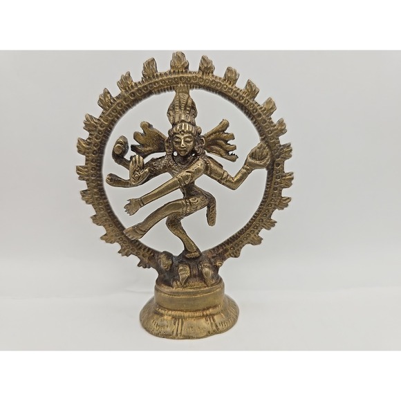 VINTAGE Shiny Dancing Shiva Nataraja Shiva‎ Hindu God Brass Statue 4" - Picture 2 of 16